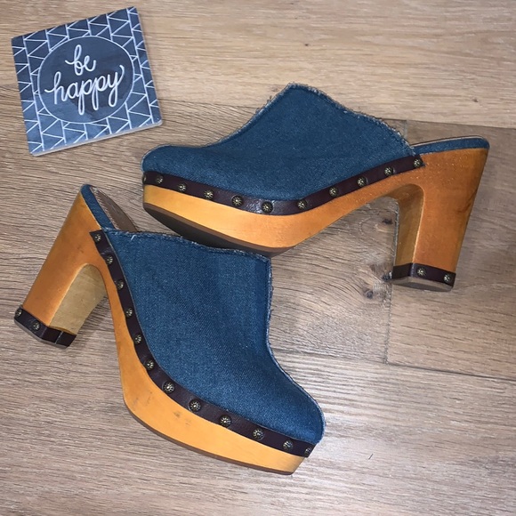 Free People Shoes - Free People Denim & Wood High Heel Clogs
